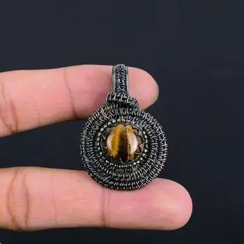 Tiger s Eye Gemstone Handmade Copper Wire Wrap Jewelry Pendant For Wedding Gift 1.77 Inches жёлтый