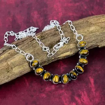 Tiger s Eye Handmade Gemstone Necklace, 925 Solid Sterling Silver Beautiful Necklace Jewelry, Gift for Introverted