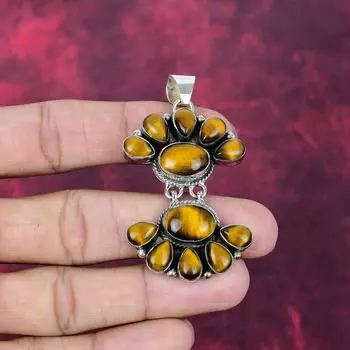 Tiger s Eye Handmade Gemstone Pendant, 925 Solid Sterling Silver Pendant Antique Jewelry, For Engagement Gift 2.44 Inches