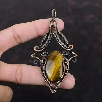 Tiger s Eye Pendant Copper Wire Wrapped Pendant Dainty Gemstone Handmade Pendant Tiger s Eye Jewelry Gift For Engagement Copper Wire Jewelry