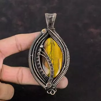 Tiger s Eye Pendant Copper Wire Wrapped Pendant Unique Copper Design Jewelry Handmade Pendant Real Gemstone Jewelry Anniversary Gift For Mom