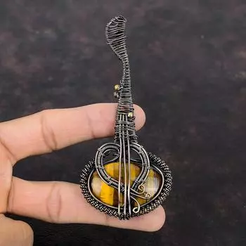 Tiger s Eye Pendant Copper Wire Wrapped Pendant Guitar Pendant Gemstone Copper Jewelry Handmade Women Pendant Gift For Him Wire Wrap Jewelry