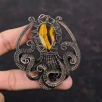 Tiger s Eye Pendant Copper Wire Wrapped Pendant Tiger s Eye Gemstone Jewelry Handmade Pendant Octopus Pendant Copper Jewelry Gift For Mother