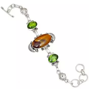 Tiger s Eye Peridot Gemstone Friends Silver Jewelry Bracelet 7-8