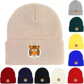Tiger Winter Knit Cap Beanie, Animal Woman Cap Cancer Chemo Elastic Solid Color Headwear Knit Hat Beanie as the picture чёрный