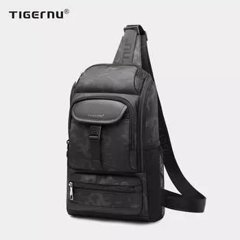 Tigernu, новинка 2022 года, модные нагрудные сумки с несколькими карманами и инновационным дизайном на молнии, брызгозащищенная сумка на плечо, большая вместительная дорожная сумка чёрный