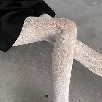 Tights Flower Embroidery Hosiery Transparent Laciness Socks Women Pantyhose Y2K Mesh Stockings