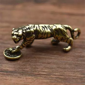 Тигр 3D латунная автомобильная литая статуя мини-животное металлическая фигурка домашний декор 55*18mm