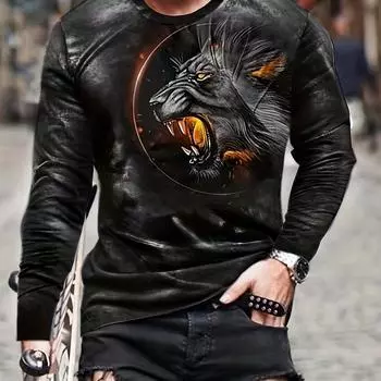 Тигр 3D Принт, мужская футболка с длинным рукавом с графическим принтом, повседневные удобные футболки на осень, мужская одежда S