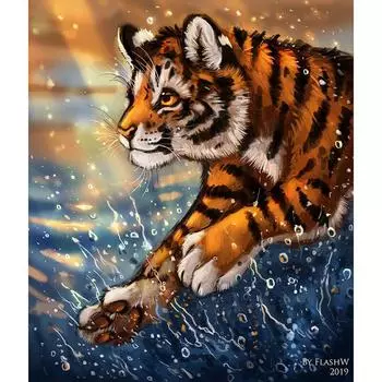 Тигр 5d Diy Алмазная вышивка Полный круглый бриллиант Живопись 20X30CM