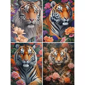 Тигр и цветок картина полные дрели 5D алмазная живопись мозаичная вышивка «сделай сам» вышивка крестиком для украшения дома J3769 square 40x30cm белый