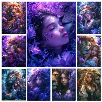 Тигр и женщина вышивка крестом алмазная картина 5D полный квадрат круглая алмазная мозаика сделай сам животное и портрет художественная картина Full Round 20x30CM