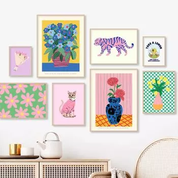 Тигр, кошка, тюльпан, ваза, сердце, воздушный шар, абстрактные постеры, настенная живопись на холсте, принты, настенные панно для розового декора гостиной без рамки 21*30cm No Frame