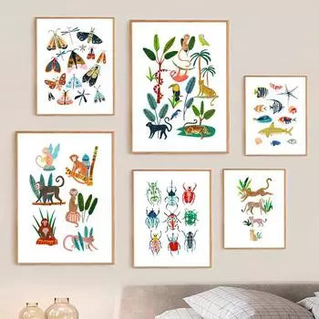 Тигр, леопард, обезьяна, насекомое, океан, кит, джунгли, настенное искусство, холст, живопись, постеры и принты, настенные панно для декора гостиной, без рамки 21*30cm