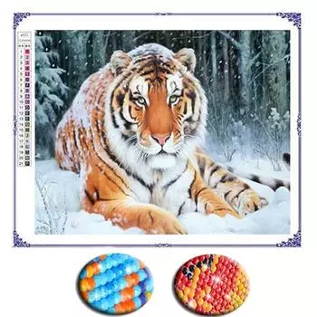 Тигр сидит на снегу 5D DIY алмазная живопись полная животные полная дрель вышивка крестом ремесла стежок домашний декор 25x20CM