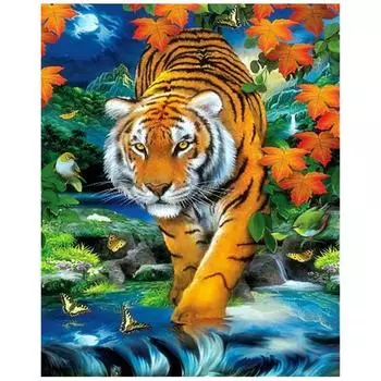 Тигр Животные 5d Diy Алмазная вышивка Полная круглая алмазная картина 20X30CM