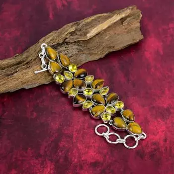 Тигровый глаз, браслет с цитрином, ювелирные изделия из цельного серебра 925 пробы с драгоценными камнями, браслет ручной работы на День матери Adjustable With 8 Inches жёлтый
