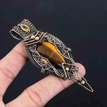 Тигровый глаз, цитрин, драгоценный камень, чистая медная проволока, обернутая подвеской ручной работы, ювелирное изделие для подарка 3.74 Inches жёлтый