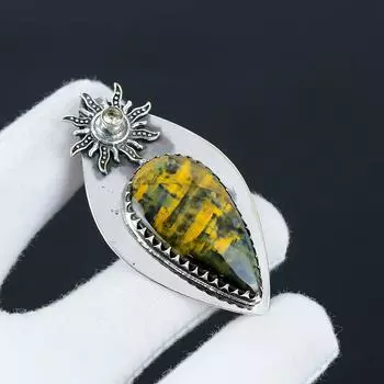 Тигровый глаз, цитрин драгоценный камень кулон, натуральный тигровый глаз драгоценный камень ручной работы 925 стерлингового серебра кулон для женщин кулон для подарков 6 Cm. жёлтый/коричневый