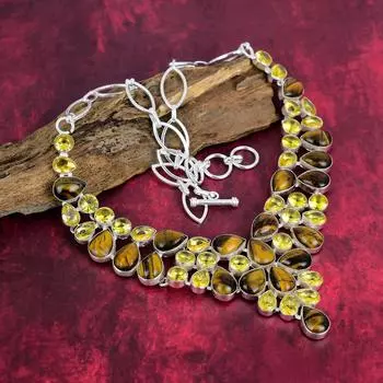 Тигровый глаз, цитриновое ожерелье, ювелирные изделия из цельного серебра 925 пробы с драгоценными камнями, ожерелье ручной работы, на День благодарения Adjustable With 18 Inches жёлтый