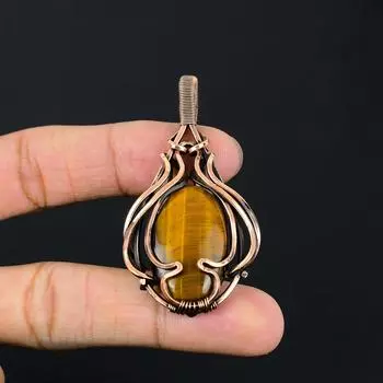 Тигровый глаз, драгоценный камень, чистая медная проволока, красивая ювелирная подвеска ручной работы 2.36 Inches жёлтый