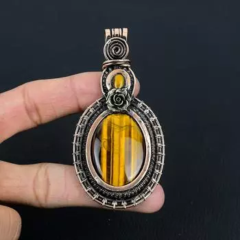 Тигровый глаз, драгоценный камень, чистая медная проволока, красивая ювелирная подвеска ручной работы 3.35 Inches жёлтый