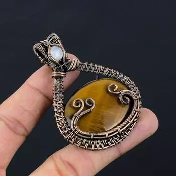 Тигровый глаз драгоценный камень из чистой медной проволоки, завернутый в подвеску ручной работы, ювелирный подарок 2.76 Inches жёлтый