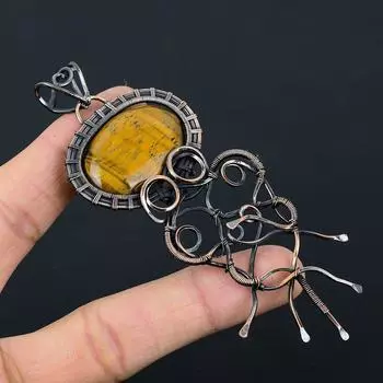 Тигровый глаз, драгоценный камень, медная проволока, дизайнерская подвеска ручной работы, ювелирный подарок для нее 4.13 Inches жёлтый