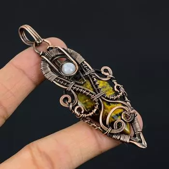 Тигровый глаз Драгоценный камень Медная проволока Обертка Кулон ручной работы Ювелирный подарок 3.46 Inches жёлтый