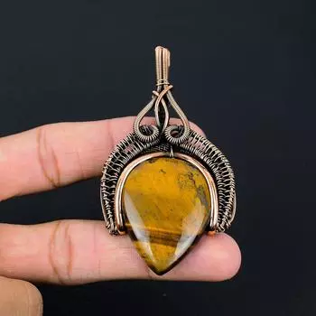 Тигровый глаз драгоценный камень ручной работы из чистой медной проволоки обернутый кулон ювелирные изделия для женщин 2.36 Inches жёлтый