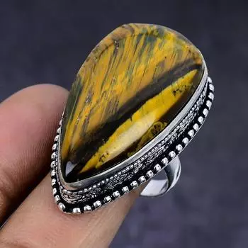 Тигровый глаз драгоценный камень ручной работы из стерлингового серебра 925 пробы подарок ювелирное изделие кольцо размер 9.5 j1j94