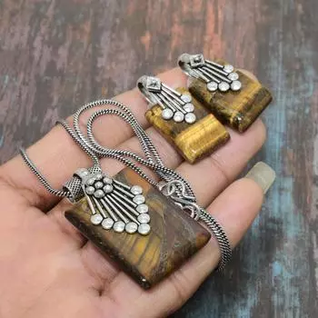 Тигровый глаз драгоценный камень ручной работы твердое ожерелье из стерлингового серебра 925 пробы + комплект ювелирных изделий для сережек