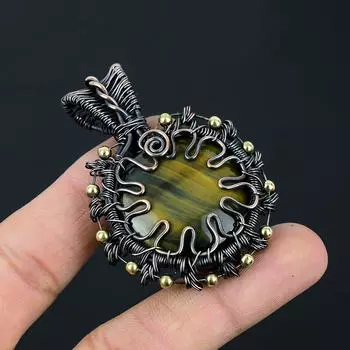 Тигровый глаз драгоценный камень ручной работы ювелирные изделия из стерлингового серебра 925 пробы великолепный кулон для женщин 2.44 Inches жёлтый