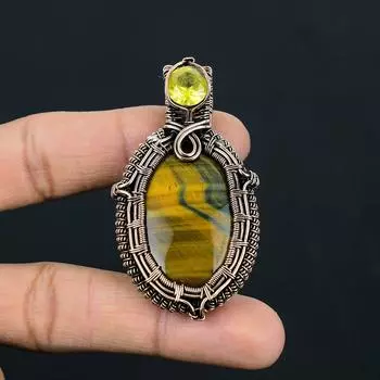 Тигровый глаз и цитрин, драгоценный камень, чистая медная проволока, красивая ювелирная подвеска ручной работы 2.56 inches жёлтый