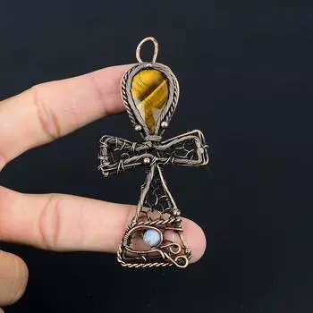 Тигровый глаз и лунный камень, драгоценный камень, чистая медная проволока, красивая ювелирная подвеска ручной работы