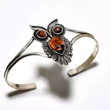 Тигровый глаз Красный солнечный камень Драгоценный камень 925 Посеребренный ювелирный браслет-манжета