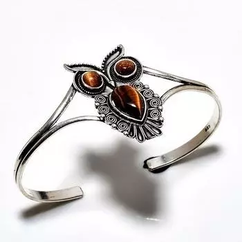 Тигровый глаз Красный солнечный камень Драгоценный камень 925 Посеребренный ювелирный браслет-манжета