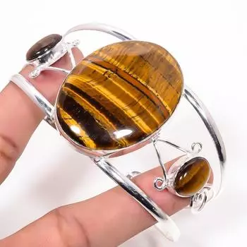 Тигровый глаз стерлингового серебра 925 пробы с драгоценными камнями, серебряные украшения, регулируемый браслет-манжета для подарка ей Adjustable Cuff жёлтый