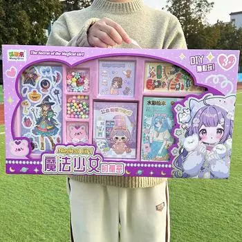 Тихая книга, самодельные наклейки, игрушечный костюм для девочек, подарочная коробка с клеем Goo Card фиолетовый