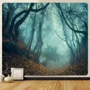 Тихий туман, лес, украшение для дома, гобелен, фантазийная сцена, богемное украшение для спальни, стены, фон, тканевый гобелен 100x75cm