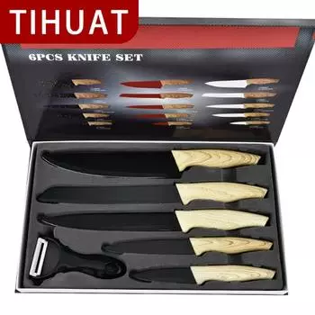 TIHUAT Шестичастный нож для воды и фруктов Набор бытовых ножей из нержавеющей стали с ремнем с ручкой в виде ласточкиного хвоста, а также наборы резиновых и пластиковых ножей
