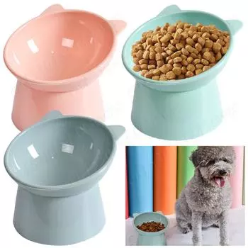 Tilted Cat Food Bowl Cat Food Dish Ergonomic Tall Dog Bowl Anti Vomiting Plastic Feeding Bowl Non Slip for Flat- Faced Cats серый