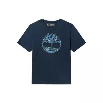 Timberland Logo Print Дышащая удобная повседневная футболка с круглым вырезом и коротким рукавом для мужчин, топы, темно-сапфирово-синего цвета A6DVK-433 XL