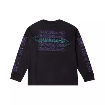 Timberland Футболка с длинным рукавом и круглым вырезом для мужчин, с принтом букв, для путешествий, для отдыха на природе, черная A41A5-001 XS
