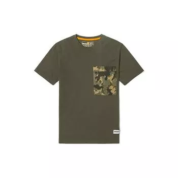 Timberland Футболка с коротким рукавом и камуфляжным карманом, облегающая, мужская, цвет милитари-зеленый A61M1-A58