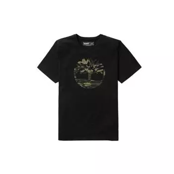 Timberland Футболка с коротким рукавом и заниженной линией плеч с камуфляжным принтом дерева, мужские топы, черный цвет A2B4P001 M
