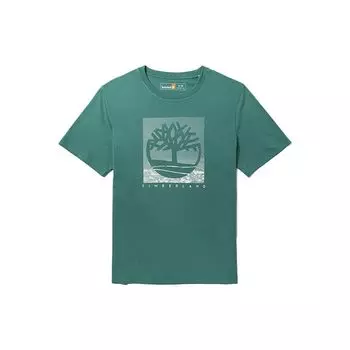 Timberland Футболка с круглым вырезом и большим логотипом, повседневная, облегающая, дышащая, мужская, сине-зеленая A61XY-CL6 XS