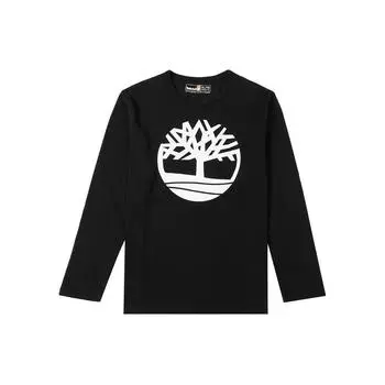 Timberland Футболка с принтом логотипа дерева, американская винтажная, для спорта на открытом воздухе, повседневная, удобная, дышащая, свободная, с круглым вырезом, длинным рукавом, мужские топы, черного цвета A2Q9U-001 XS