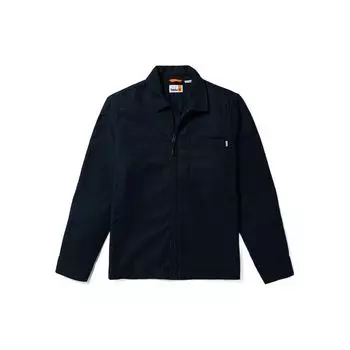 Timberland FW22 Solid Color Chest Pocket Zipper Comfortable Casual Polo Long Sleeve Shirt Men shirts Dark-Sapphire A5UND-433 XL