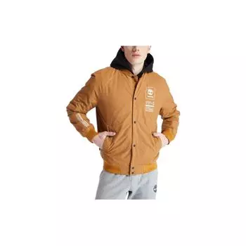 Timberland Однобортная куртка с длинным рукавом и принтом логотипа, однотонная, мужская, цвет пшеничный A2CCU-P47 XS